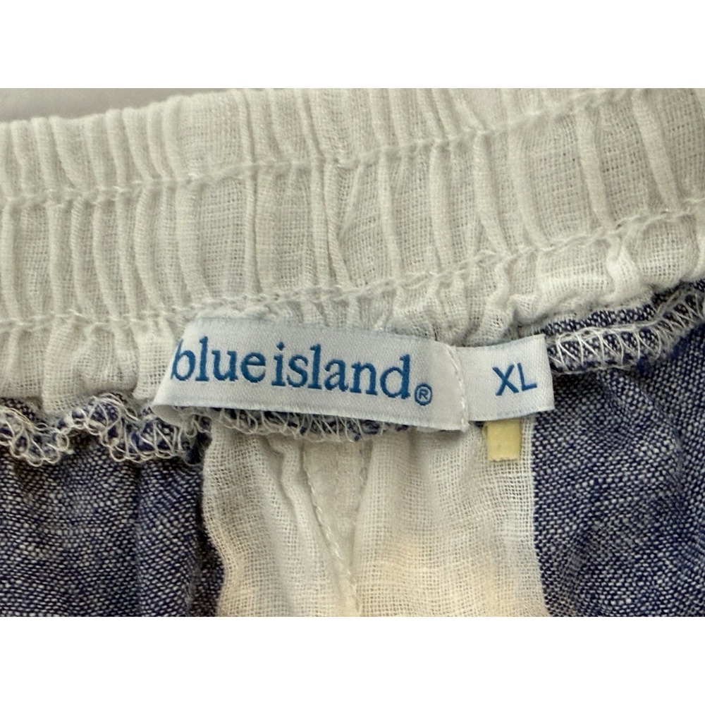 Blue Island Linen Shorts XL Blue White Stripe Elastic Waist Beach Boho Favorite - Picture 7 of 9